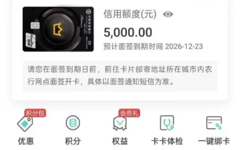 农业银行信用卡申请一年多次被拒，人工审核后获批 5000 元额度，第十行下卡需网点面签