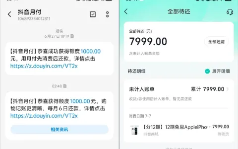 抖音月付注销后反复尝试终解锁，7999 元 12 期免息购机成功，征信查询频繁无呆账可参考