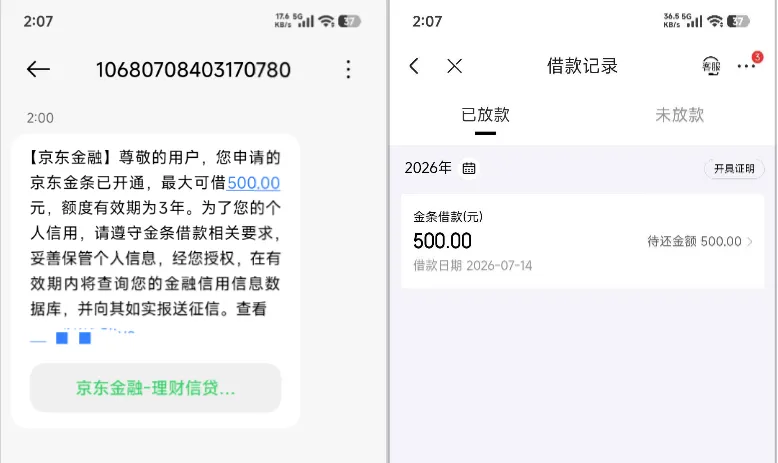 京东金条小号申请成功下款 500 元,白条逾期结清有呆账也能开通 京东金条小号申请成功下款 500 元,白条逾期结清有呆账也能开通