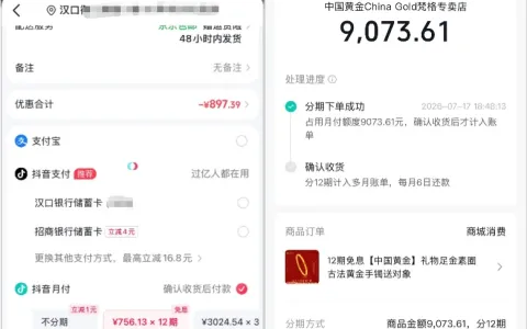 抖音月付换小号重启开通，9000 元黄金商品 12 期免息下单，实操技巧与通过率分享
