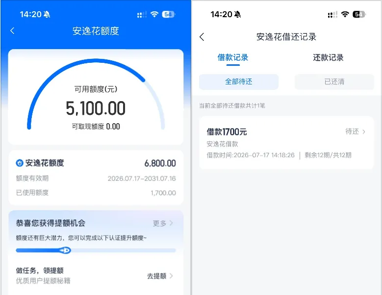 安逸花还清注销后时隔三个月再下款,6800 总额度仅可取用 1700 元,二次申请实测 安逸花还清注销后时隔三个月再下款,6800 总额度仅可取用 1700 元,二次申请实测