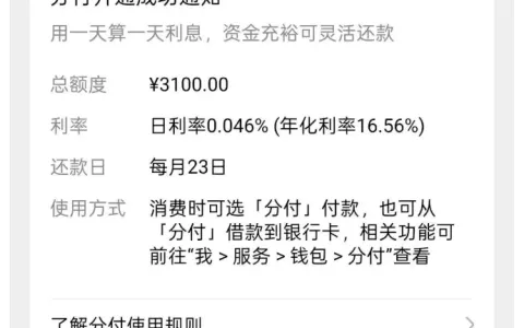 微信分付获批 3100 元可用额度，征信有多年逾期呆账代偿，支付分 653 也能成功开通实测