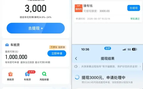 哈啰臻有钱盈小花首次申请即出 3000 元额度，征信有逾期记录也可授信，提现进度实测参考