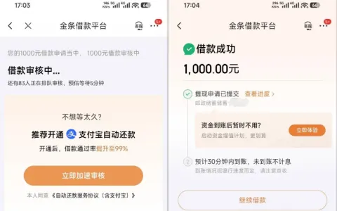 京东金条多次开通失败，钱包入口申请获批 1000 元，开通自动扣款可加速放款实测