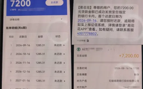 易花花借款 7200 元分 6 期 10 分钟到账，被扣 1598 元会员费，退费渠道与后续影响实测参考