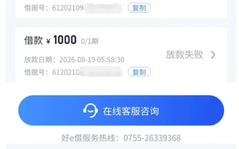好 e 借人脸审核出 1000 元额度，二类卡易放款失败，更换一类卡一小时到账实测参考