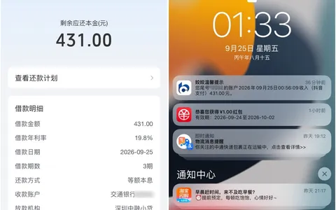 放心借431元中秋假期成功到账，年利率19.8%分3期，小额申请审批高效