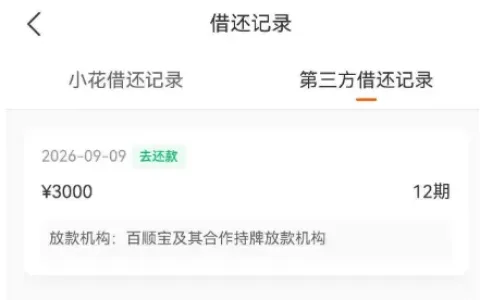 小花钱包第三方百顺宝实测下款 3000 元，陕西秦农银行出资分 12 期，有额度也可能放款失败