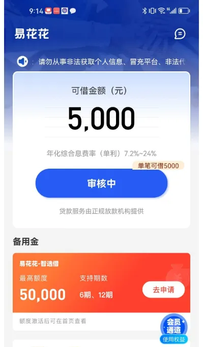 易花花显示 5000 元预授信额度，填完资料进入审核，不买会员能顺利放款吗