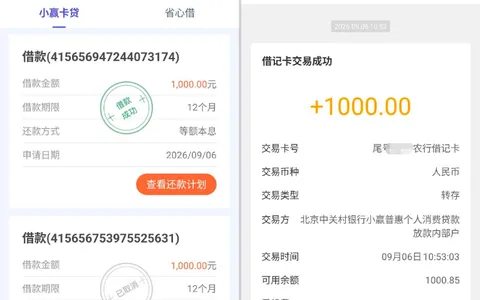 跟风申请小赢卡贷填 5000 元实批 1000 元，征信花也能下款，北京中关村银行出资实测参考