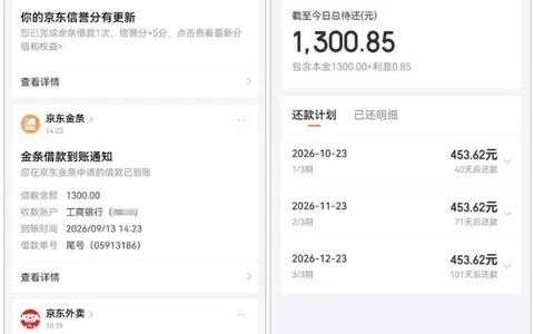 京东金条结清欠款顺手点了下额度，居然直接涨了600，复借1300元秒到账