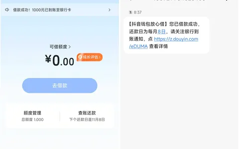抖音放心借1000元眨眼放款到账，此前无法开通放款失败，换银行卡后成功