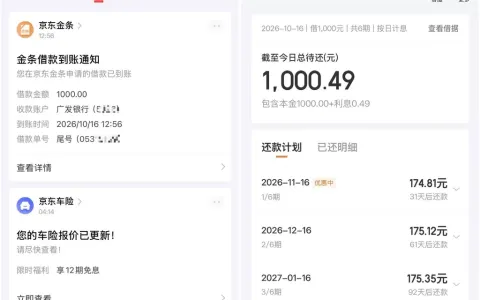 京东金条1000额度好批吗？白户过了：6期总利息4毛9，到账挺快