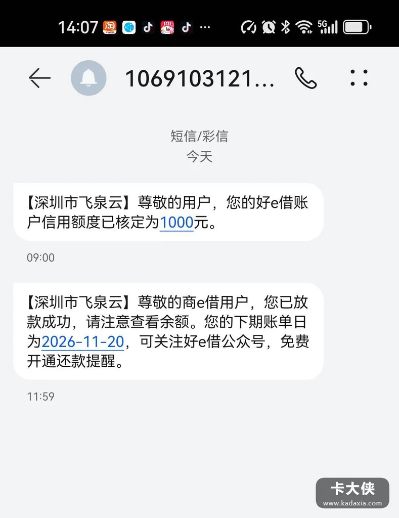 好 e 借 1000 元额度秒出，开通会员后顺利放款，连续三次申请被拒终成功