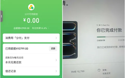 苹果商城付款强开微信分付：固定2900，临时10799只能买苹果
