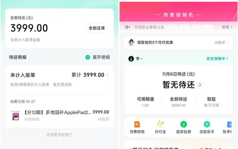 抖音月付500额度+3500临时券，3999买iPad分12期：国补，不敢退单