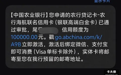 农行精粹白额度多年不动，加办海航联名卡批了10万：曲线提额成